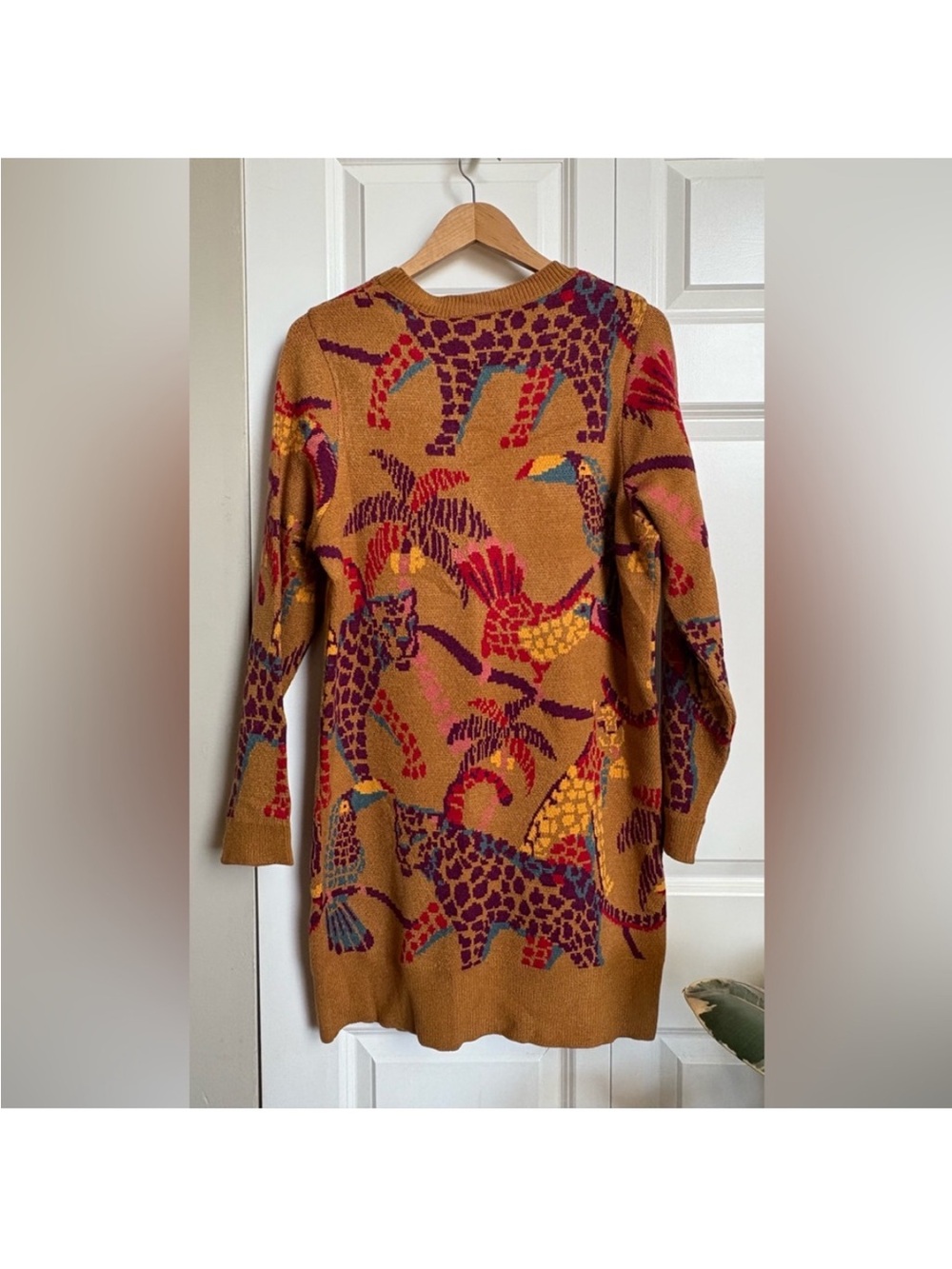 Anthropologie Farm Rio Casey Sweater Dress Animal Print Bohemian Size Large L - Picture 6 of 11